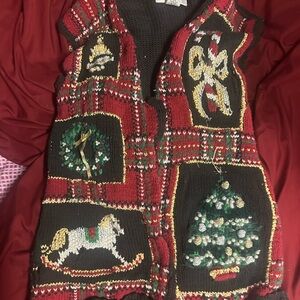 Kim Rogers Red and Black V-Neck Sweater